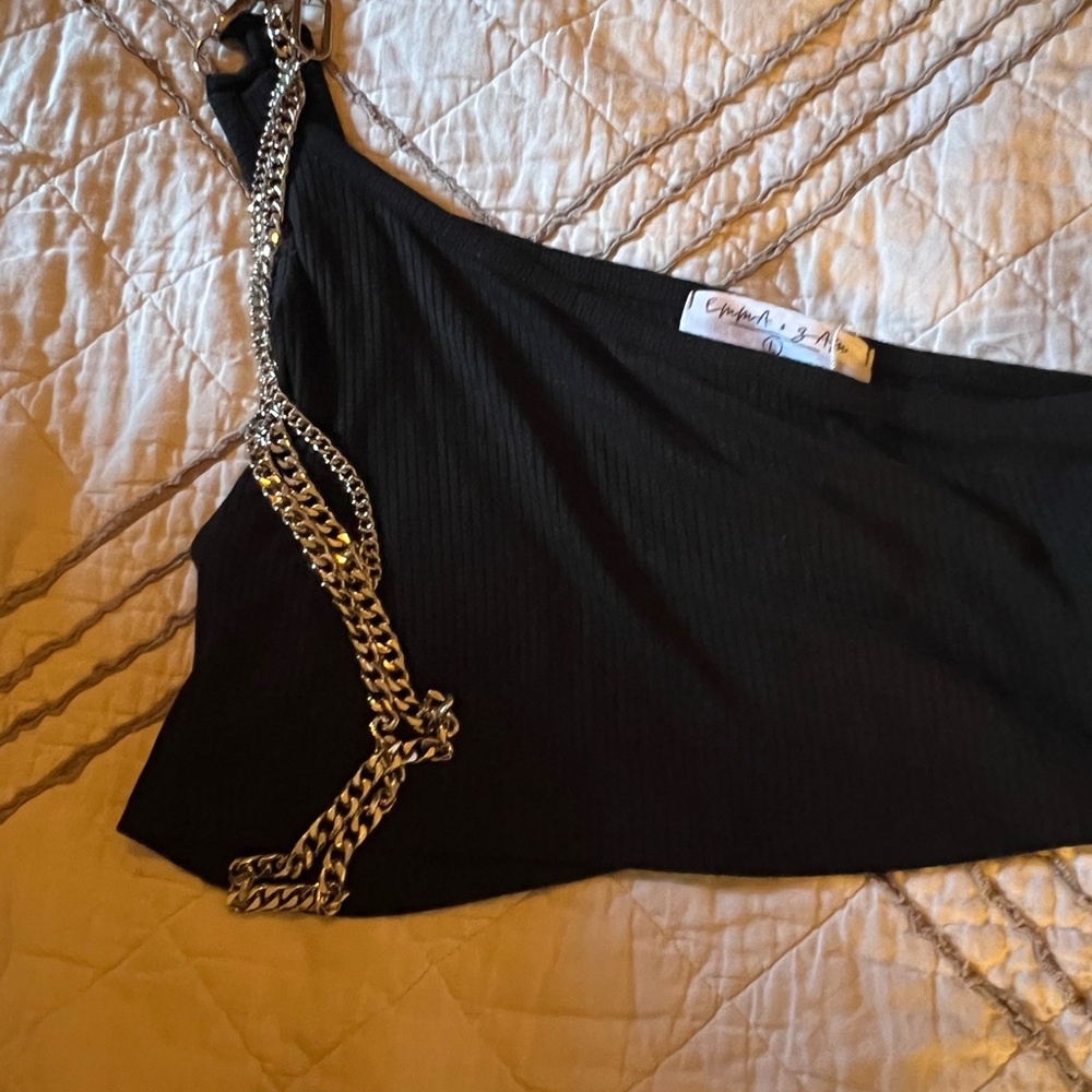 Emma & Sam Black Crop Top with Silver Chain Strap